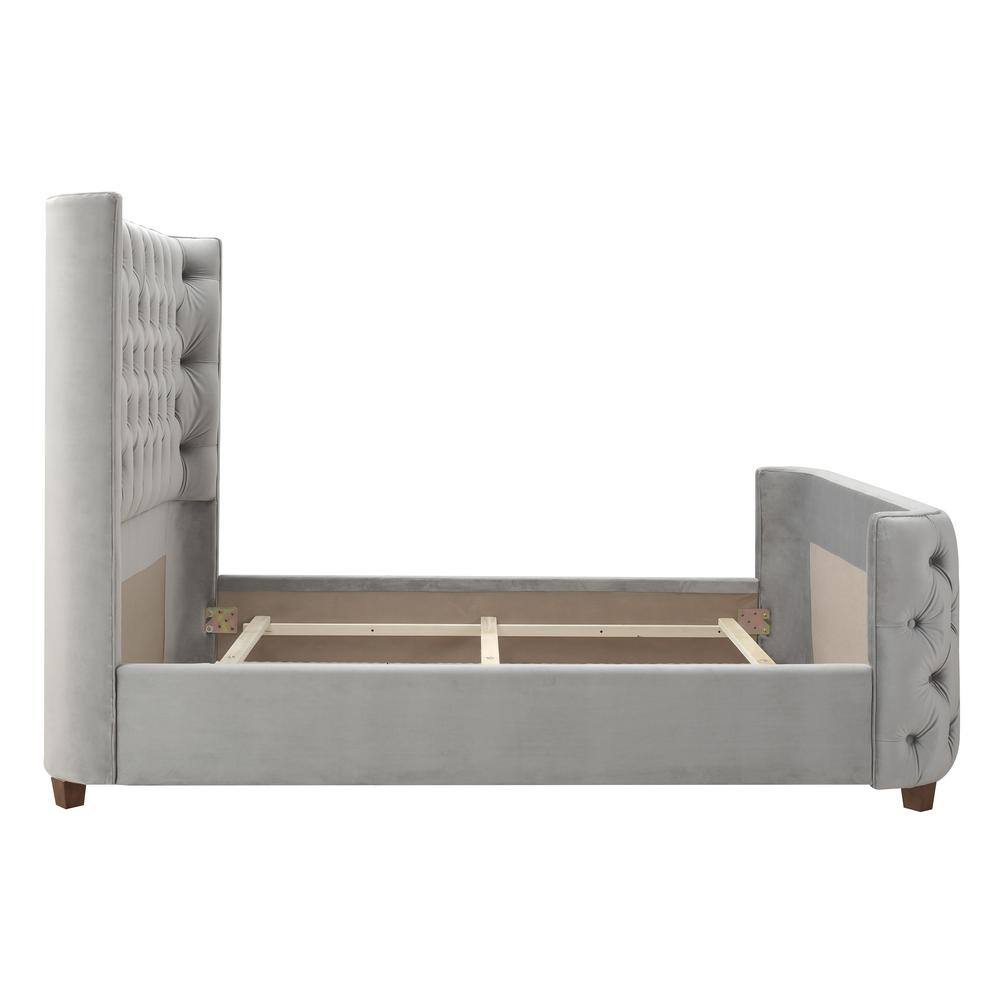 Brooklyn Queen Opal Grey Tufted Velvet Bed with Wingback