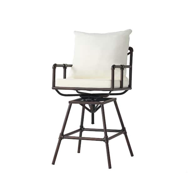 Unbranded 40 in. Metal Outdoor Bar Stools Fade Resistant Outdoor Patio Height Adjustable Barstool with Beige Cushions