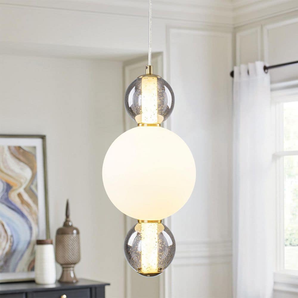15.75 in. 3-Light Modern Gold LED Pendant Light with White and Smoke Glass Shades for Bedrooms price history on PriceWatchPro