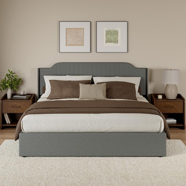 Fabiola Gray Wood and Metal Frame King 80.5 in. Hydraulic Lift Up Storage Upholstered Platform Bed