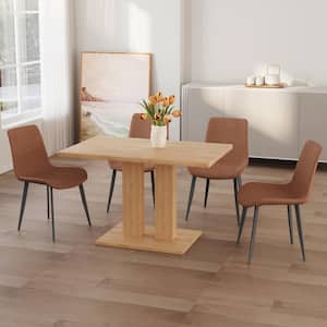 5-Piece Rectangle OAK MDF Table Top Dining Room Set Seating 4 with Brown Chairs