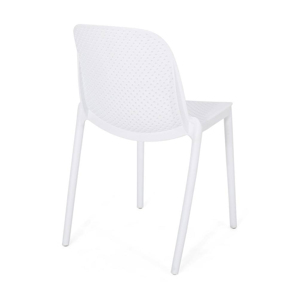 White Plastic Armless Stackable Dining Chairs, Set of 2