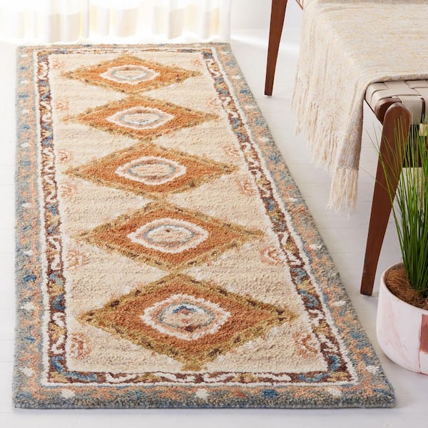 Aspen 2 ft. x 7 ft. Brown/Blue Border Aztec Runner Rug