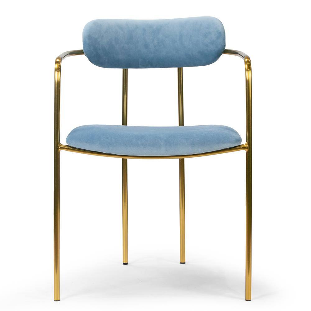 Blue Velvet Upholstered Arm Chair with Metal Frame