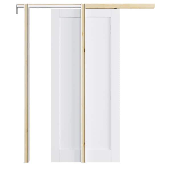 ARK DESIGN 36 in. x 80 in. Paneled White Primed MDF Pocket Sliding Door with Pocket Door Frame and Hardware Kit