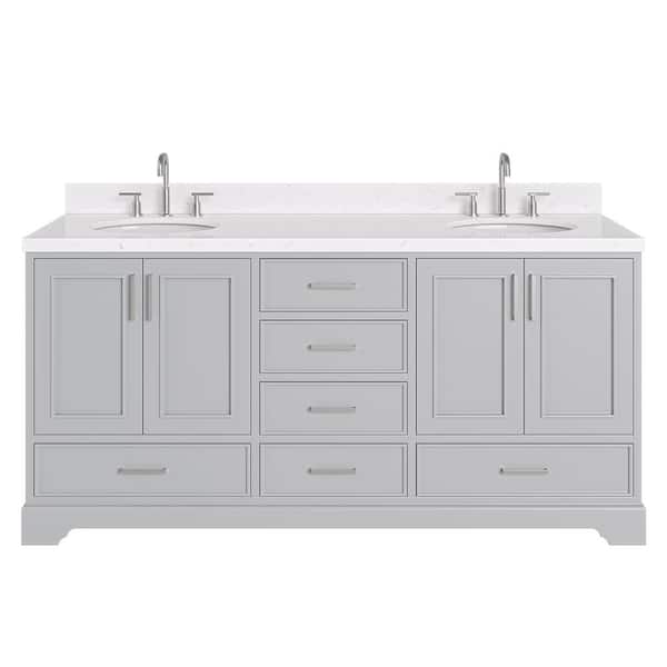 Stafford 72 in. W x 22 in. D x 36 in. H Double Sink Freestanding Bath Vanity in Gray with Carrara White Quartz Top
