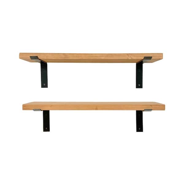 Del Hutson Designs Industrial Bracket Shelves, Set of 2 Walnut 36"