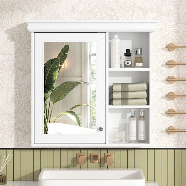 30 in. W x 28.7 in. H Rectangular MDF Medicine Cabinet with Mirror,Adjustable Shelf,White