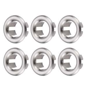 1.2 in. Plastic Sink Basin Trim Overflow Cover Insert in Hole Round Caps in Brushed Nickel (6-Pack)