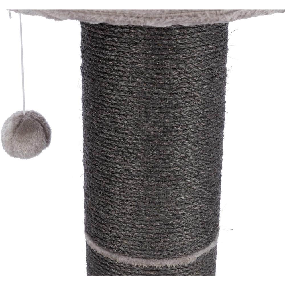 Gray Sisal 35" Cat Scratching Post with Plush Bed and Toy
