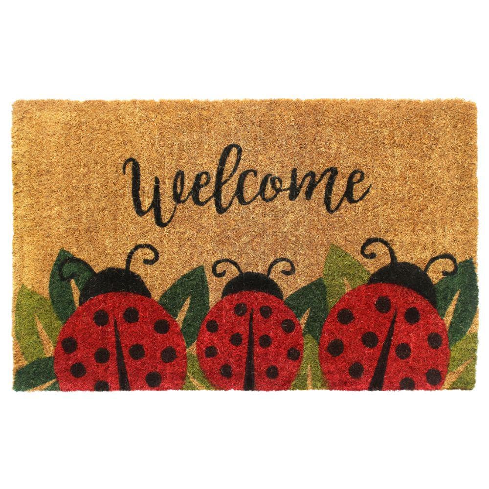 Welcome Ladybug Natural 18 in. x 30 in. Coir Non-Slip Outdoor Door Mat