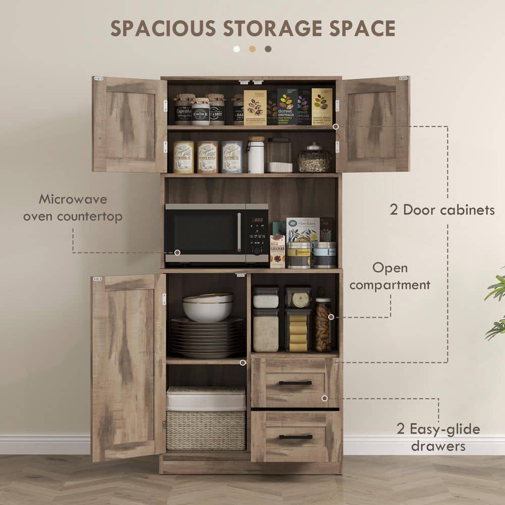 Rustic Driftwood Particle Board Kitchen Pantry Cabinet with Barn Doors