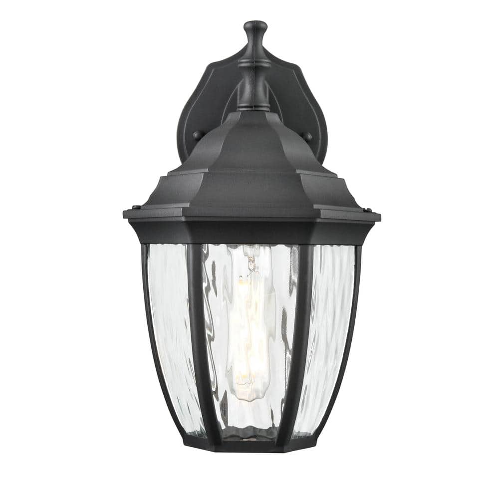 10.8 in. 1-Light Textured Black Outdoor Hardwired Lantern Wall Sconce with Water Glass price history on PriceWatchPro