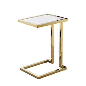 Anuhea White/Gold End Table Hight Gloss Lacquer Finish Top