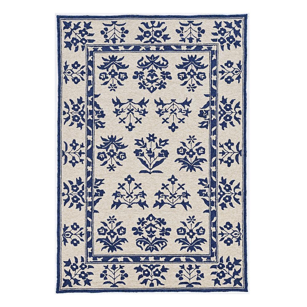 HomeRoots Charlie 2 X 3 ft. Blue Floral Indoor/Outdoor Area Rug ...