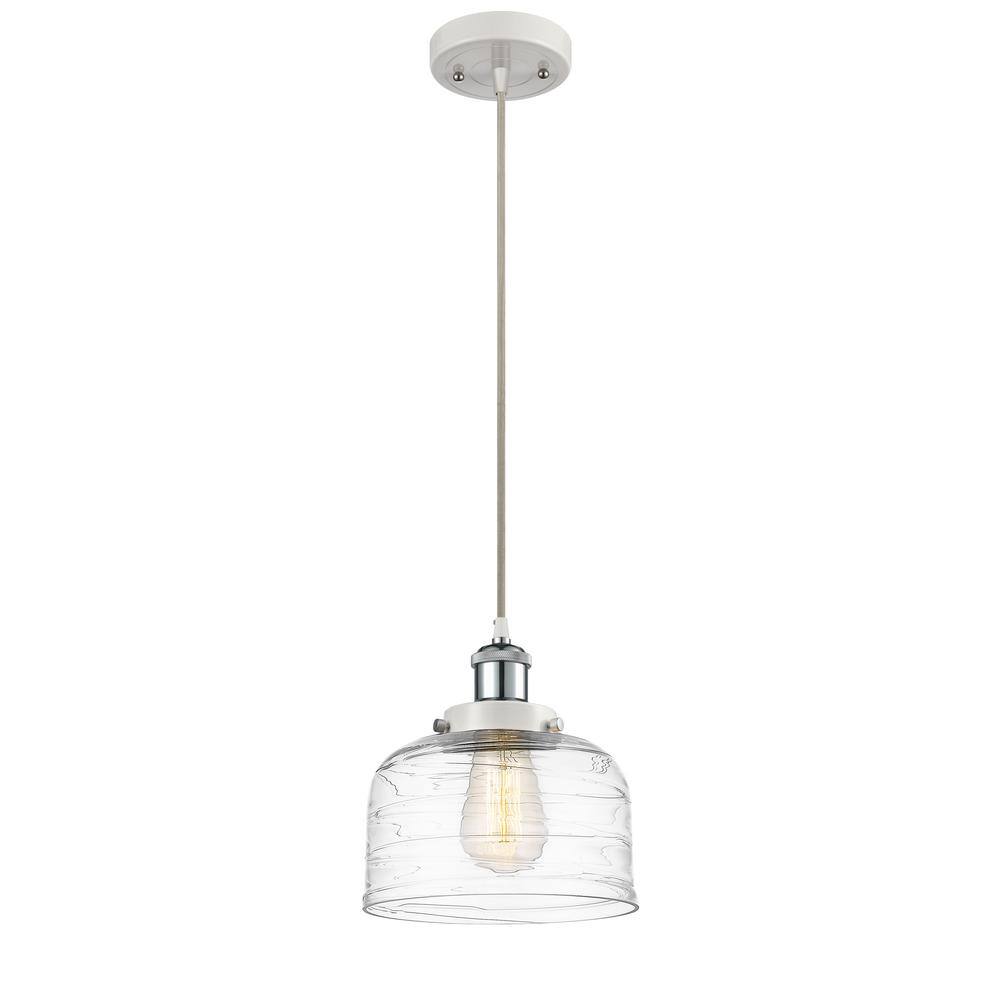 Bell 10" White and Chrome Glass Mini Pendant Light