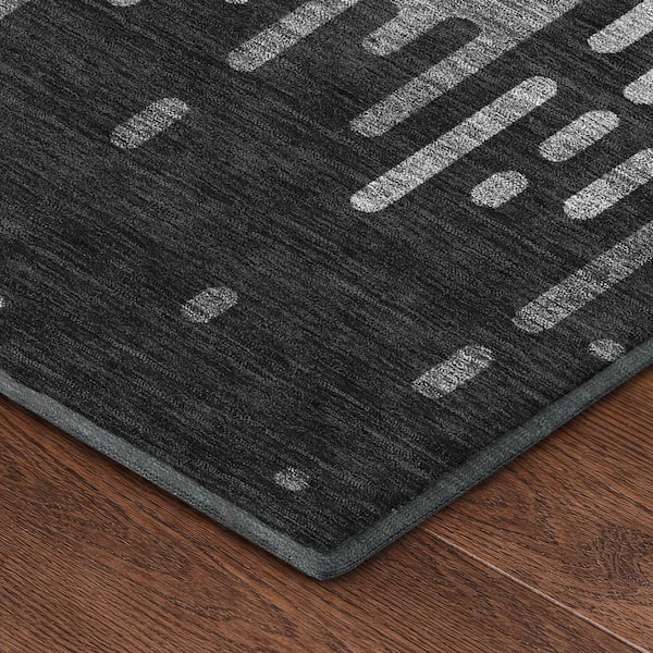 Mayfield Premium Machine Washable Abstract AMF2567 Black 2 ft. x 3 ft. Accent Rug
