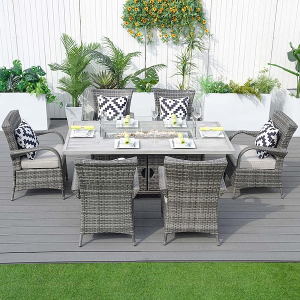 moda furnishings Gray 7-Piece Wicker Patio Fire Pit