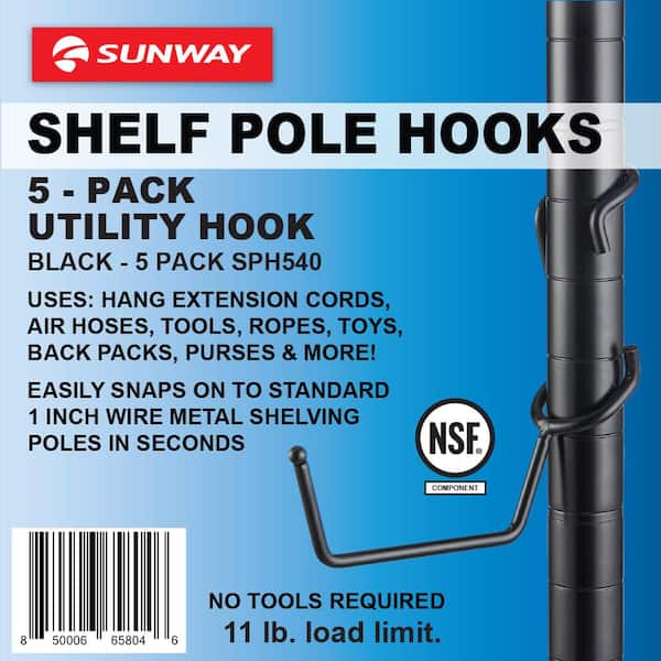Shelf Pole Hooks 5-PackUtility Hook BlackUse for a Metal Wire Shelf