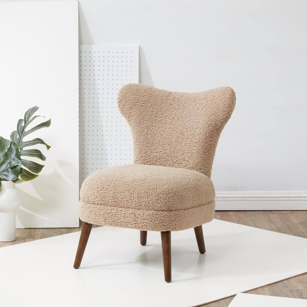 Brandietta Light Brown Faux Shearling Wood Accent Chair