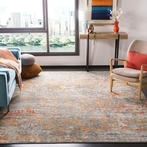 Madison Gray/Orange 9 ft. x 9 ft. Square Gradient Abstract Area Rug