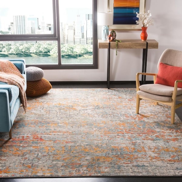 Madison Grey/Orange 8 ft. x 8 ft. Abstract Gradient Square Area Rug