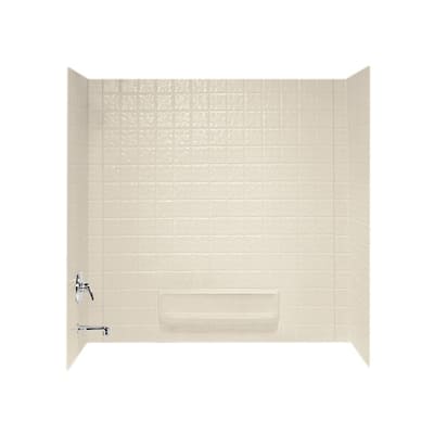 30 in. x 60 in. x 59.6 in. 3-Piece Square Tile Easy Up Adhesive Alcove Tub Surround in Bone