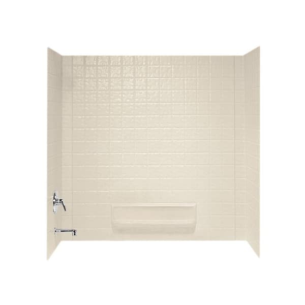 Swan 30 in. x 60 in. x 59.6 in. 3-Piece Square Tile Easy Up Adhesive Alcove Tub Surround in Bone