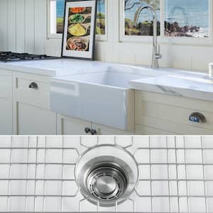 Luxury White Solid Fireclay 26 in. Single Bowl Farmhouse Apron Kitchen Sink with Stainless Steel Accs and Flat Front