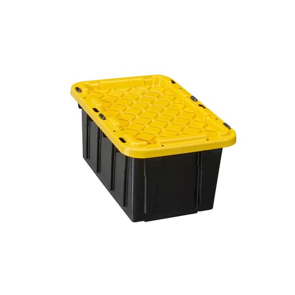 HDX 7 Gal. Tough Storage Tote in Black with Yellow Lid 206152 - The