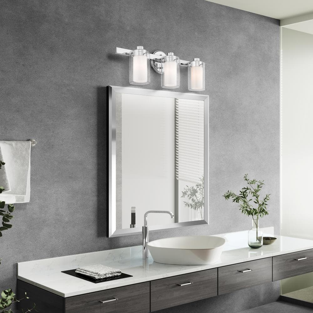 Santuario Polished Chrome 3-Light Dimmable Vanity Light with Opal Glass
