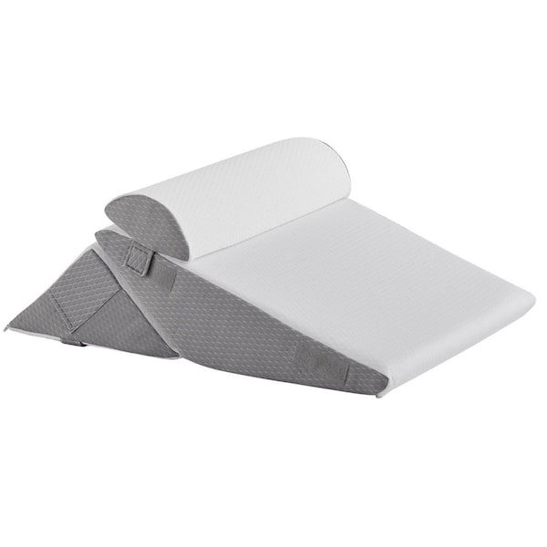 Queen Orthopedic Bed Wedge Pillow Set 3Pcs, Folding Adjustable Pillow Wedge for Sleeping with Knee Support, White Grey