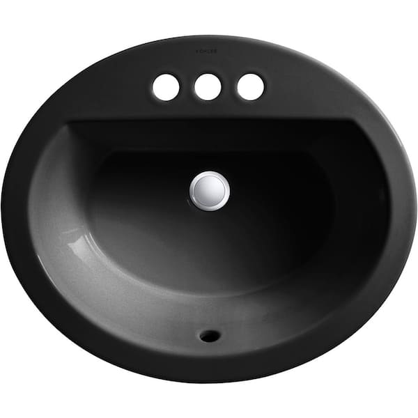Bryant 20-1/4 in. Oval Drop-In Vitreous China Bathroom Sink in Black Black with Overflow Drain
