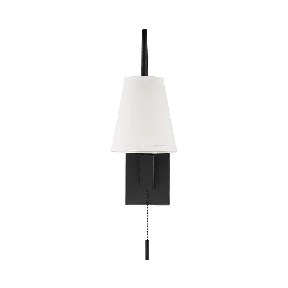 Owen Matte Black Adjustable Arm Sconce with White Fabric Shade