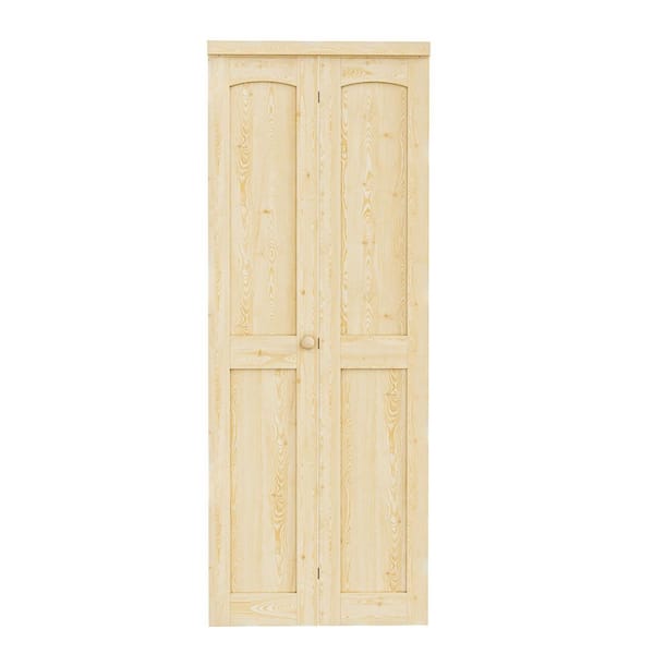 30 in. x 80 in. Arch Panel 2-Lite Solid Core Unfinished Pine Wood Interior Closet Bi-Fold Door with Hardware
