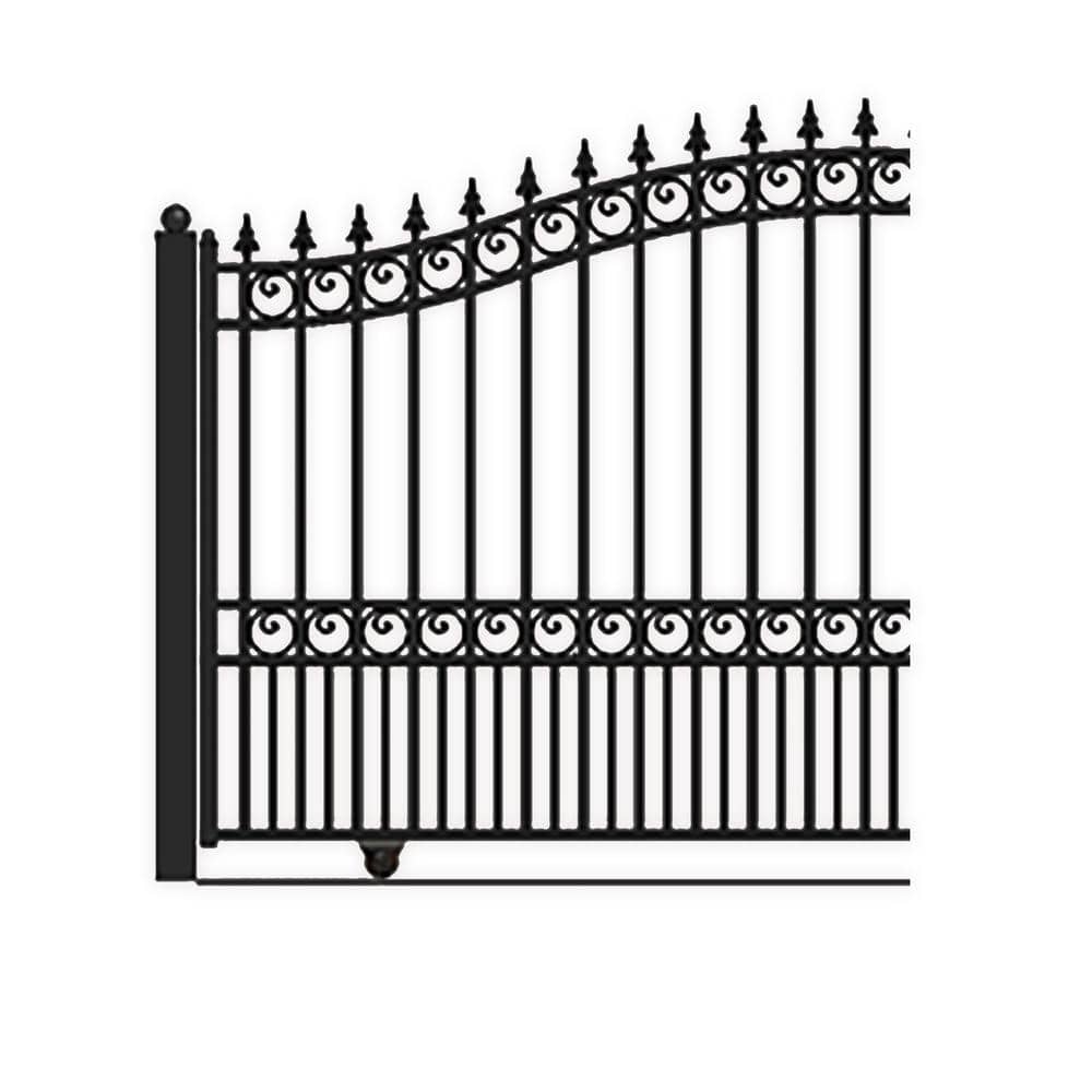Black Steel Arched Sliding Driveway Gate with Pedestrian Gate