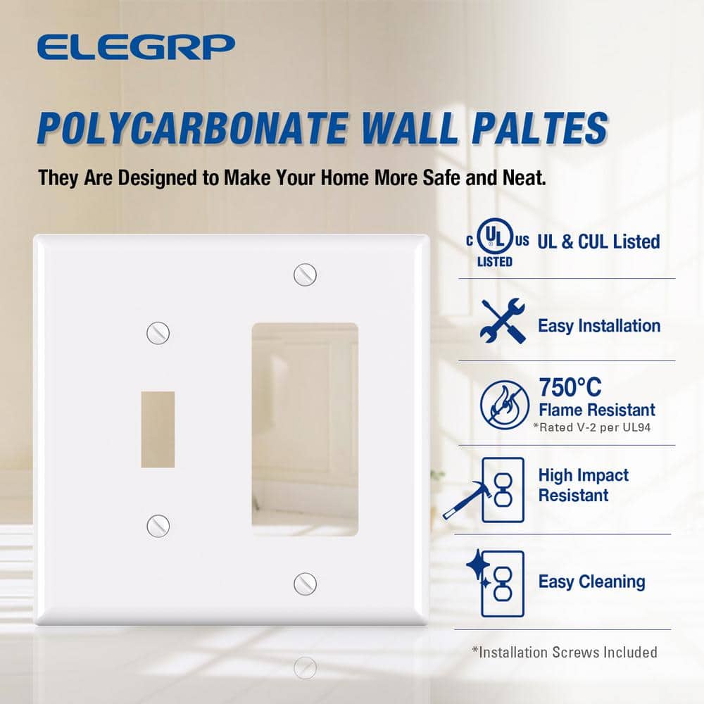 White Plastic 2-Gang Toggle and Decorator Wall Plate Set