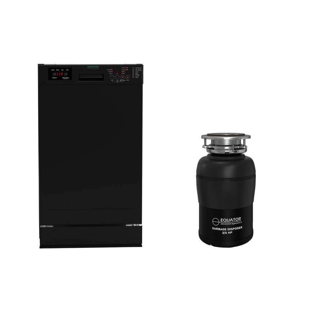 18 in. Standard Built-in Dishwasher with 10-place QUIET 110V E-Star ADA plus 3/4 HP Garbage Disposer in Black