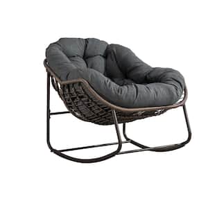 Brown Wicker Outdoor Rocking Chair with Gray Cushion