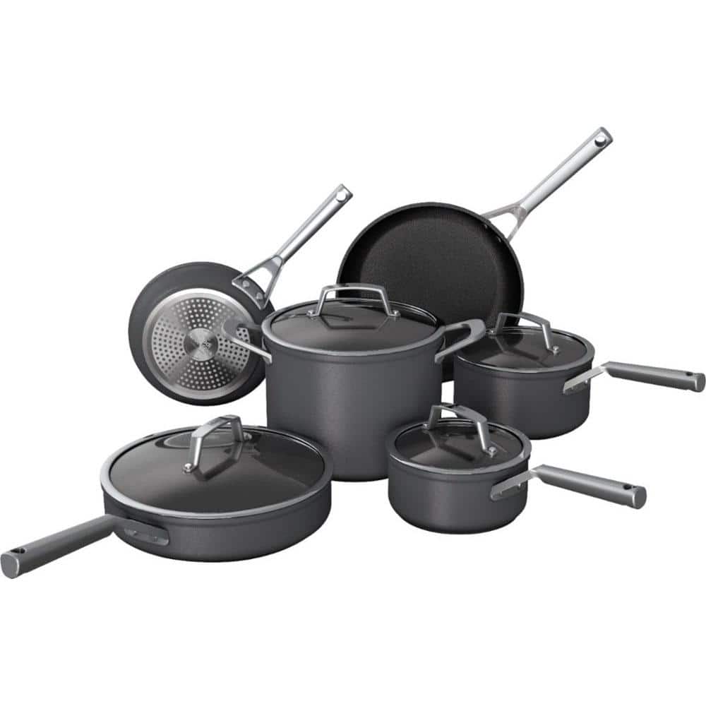 NINJA Foodi NeverStick Premium 10- Piece Hard-Anodized Aluminum and  Stainless Steel Cookware Set with Lids in Slate Grey C39500 - The Home Depot