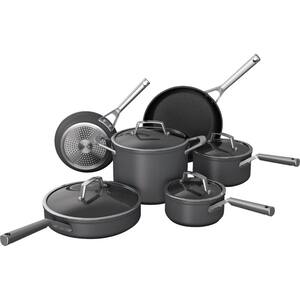 Foodie Never Stick Premium 10- Piece Hard-Anodized Aluminum and Stainless-Steel Cookware Set with Lids in Slate Grey