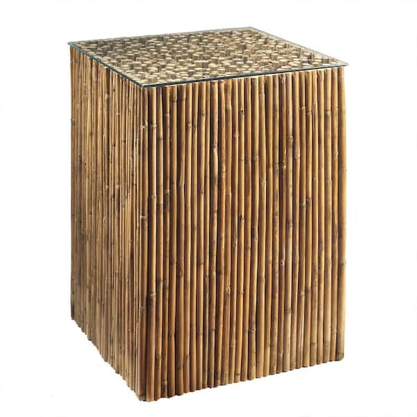 Padma's Plantation Bamboo Stick 18 in. Natural Standard Square Bamboo End Table with Glass