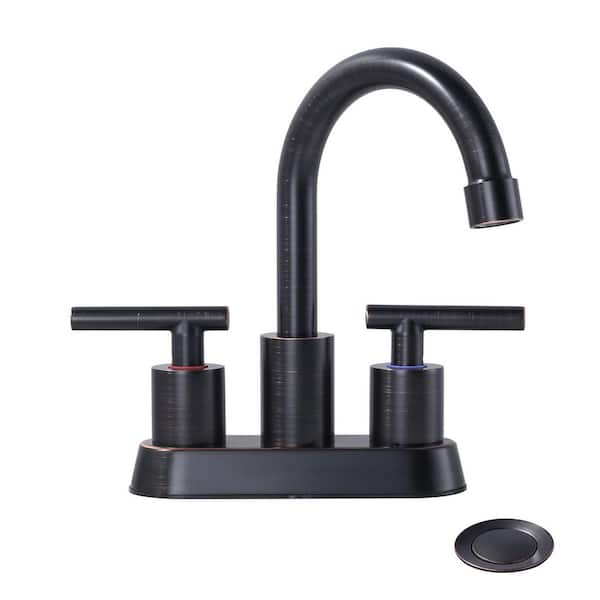 4 in. Centerset Double Handle High Arc Bathroom Faucet with Drain Kit Included in Oil Rubbed Bronze