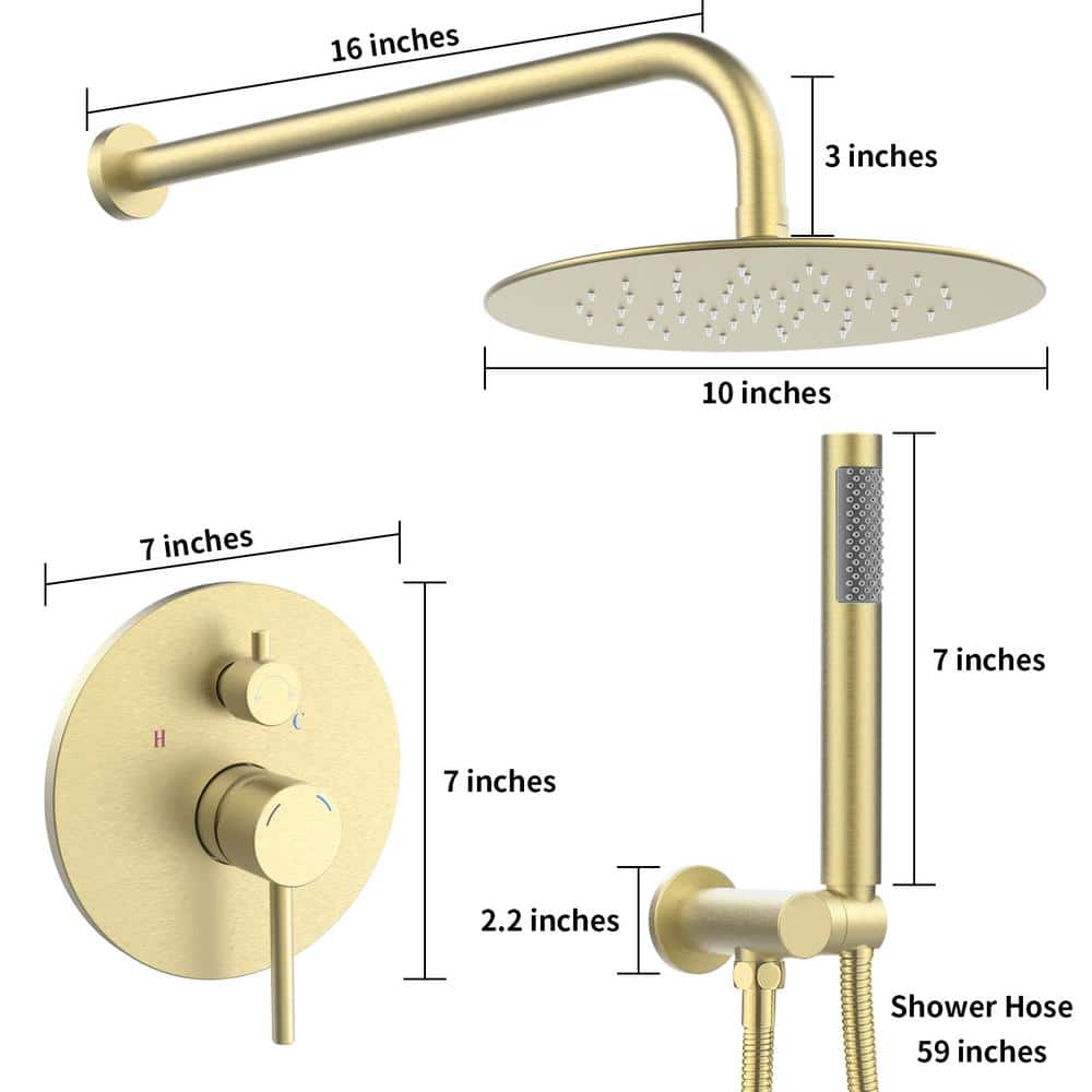 Brushed Gold Brass Rain Shower System with Handheld