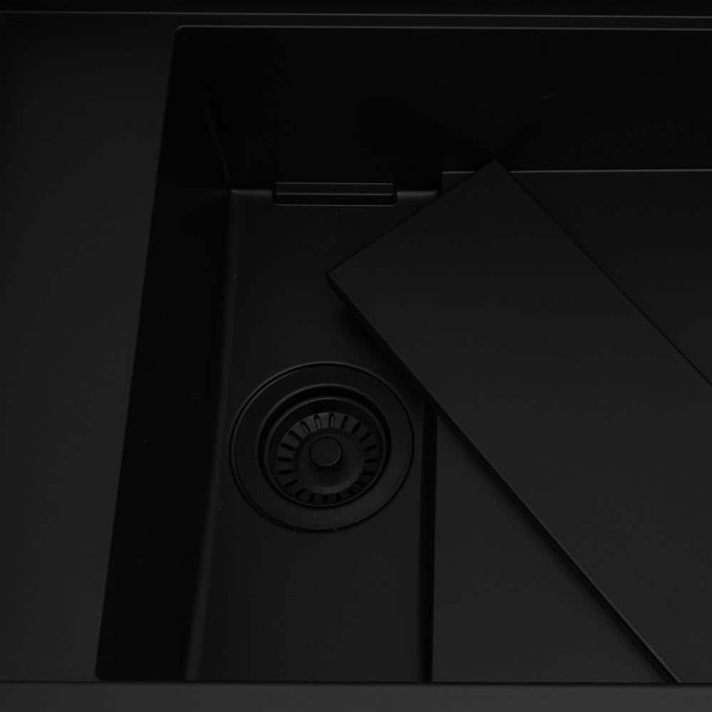 Black Granite Composite Drop-In Kitchen Sink with Drainboard