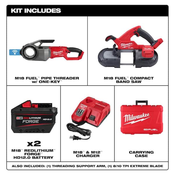 M18 FUEL ONE-KEY Cordless Brushless Pipe Threader Kit with M18 Fuel Compact Bandsaw Tool