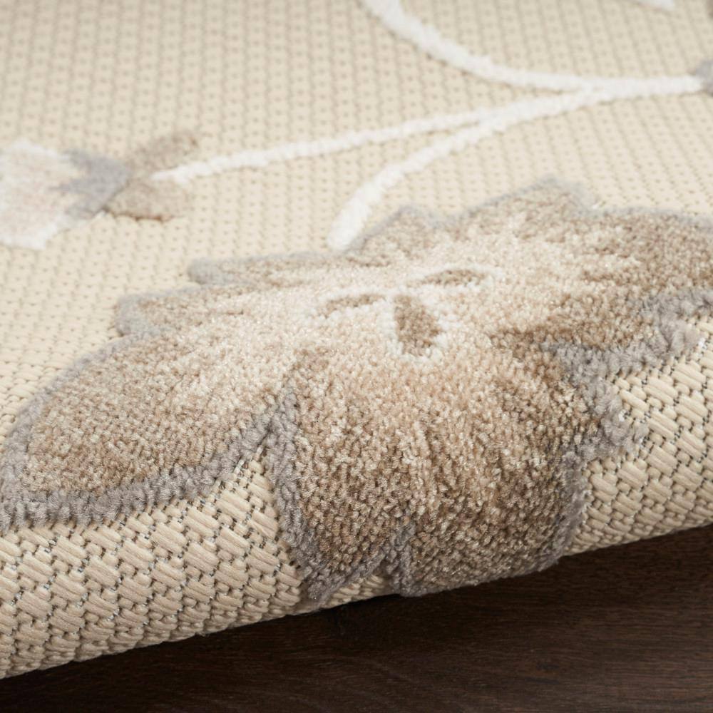 Beige Floral Synthetic Rectangular Rug 2'8" x 4'