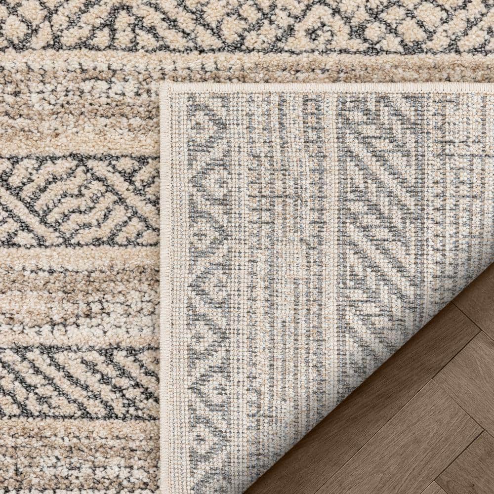 Beige Geometric High-Low Synthetic Rectangular Area Rug