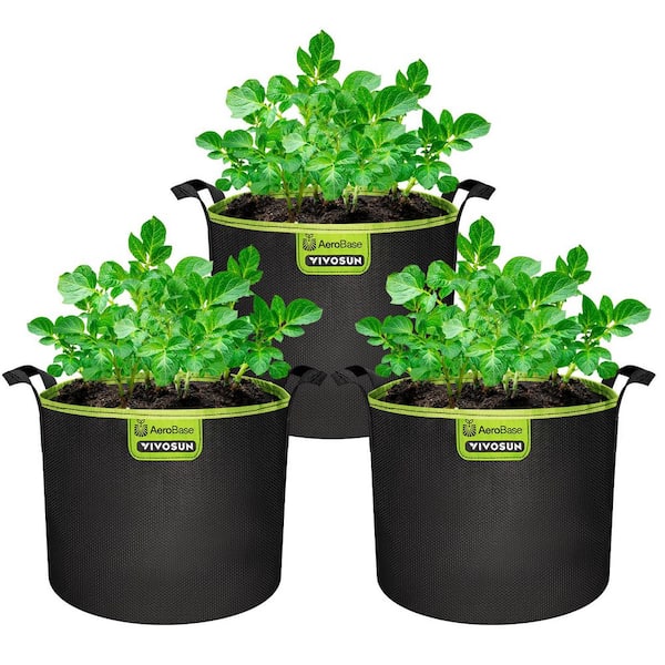 VIVOSUN 3 gal. Durable Mesh Fabric AeroBase Grow Bag with Breathable Base and Handles (3-Pack)