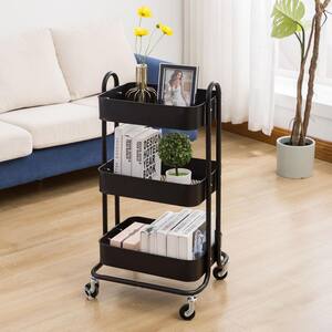 3-Tier Metal 4-Wheeled Shelves Storage Drawer Cart in Black